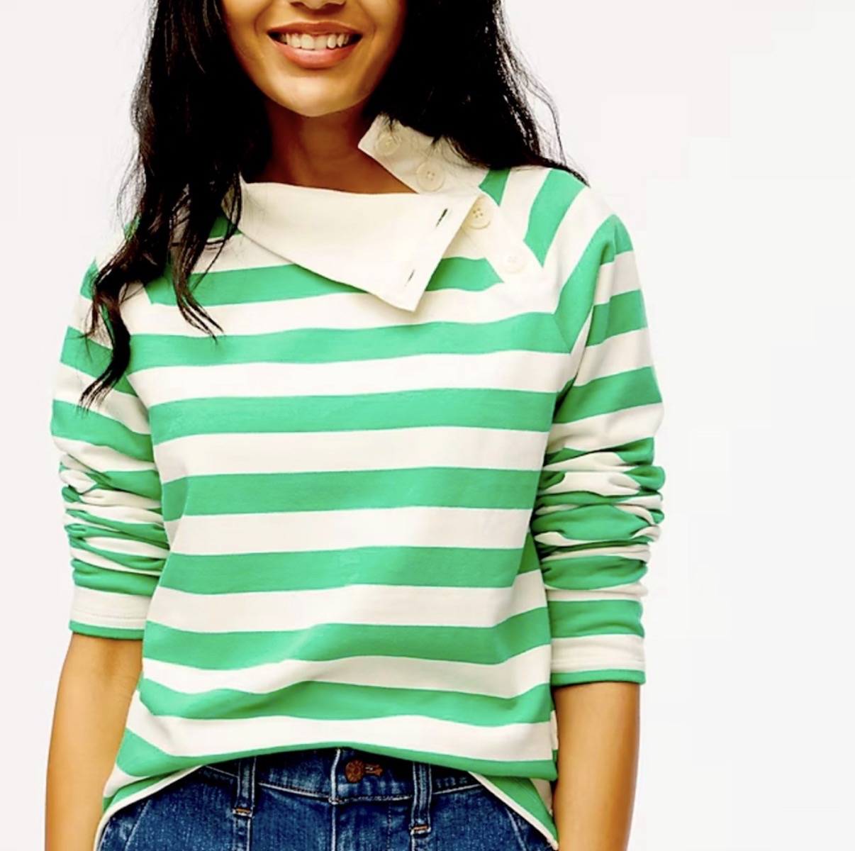 J CREW GREEN WHITE KNIT TOP 100 SMALL