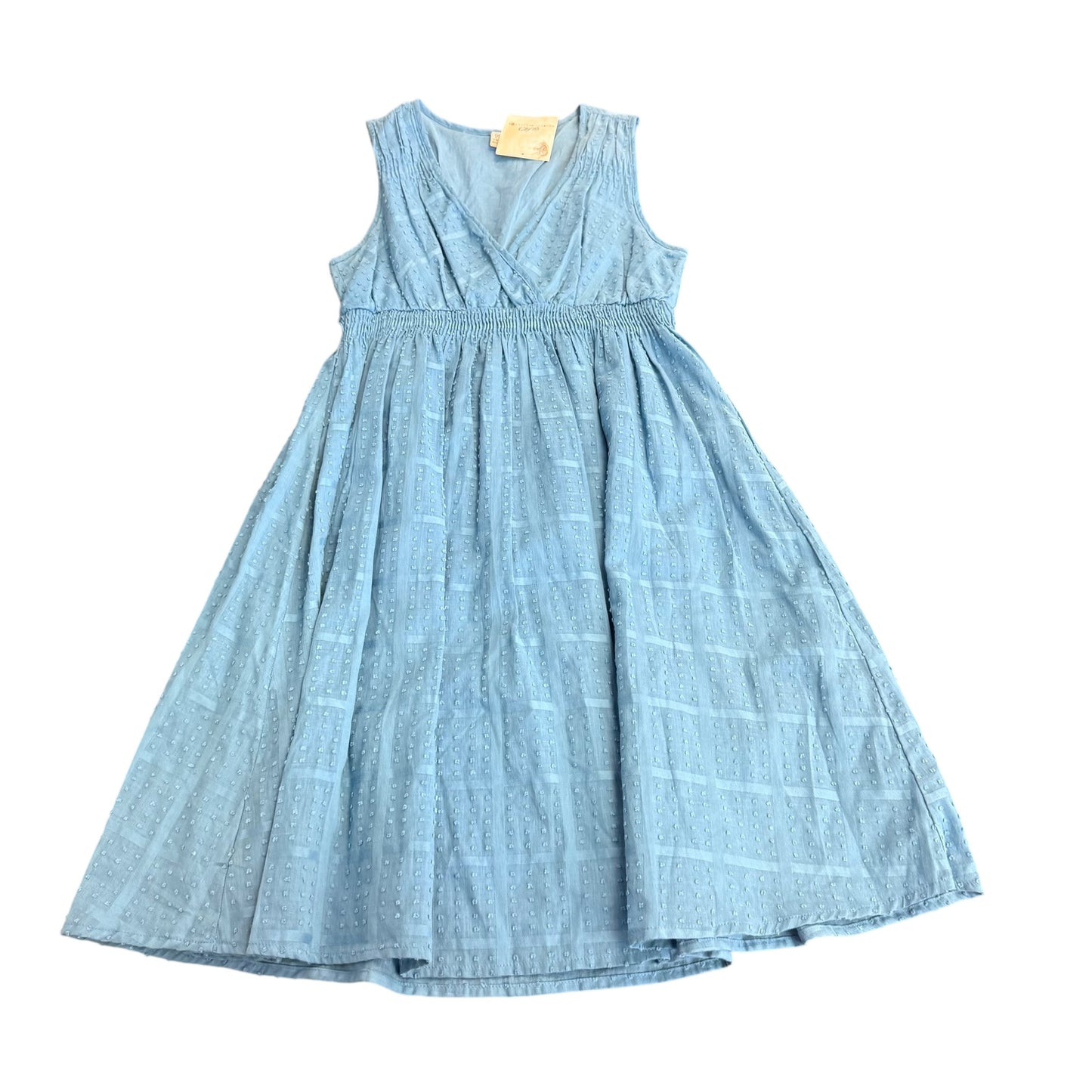 BLUE TEXTURED DOT SMOCKED WAIST DRESS NWT 100 S/M