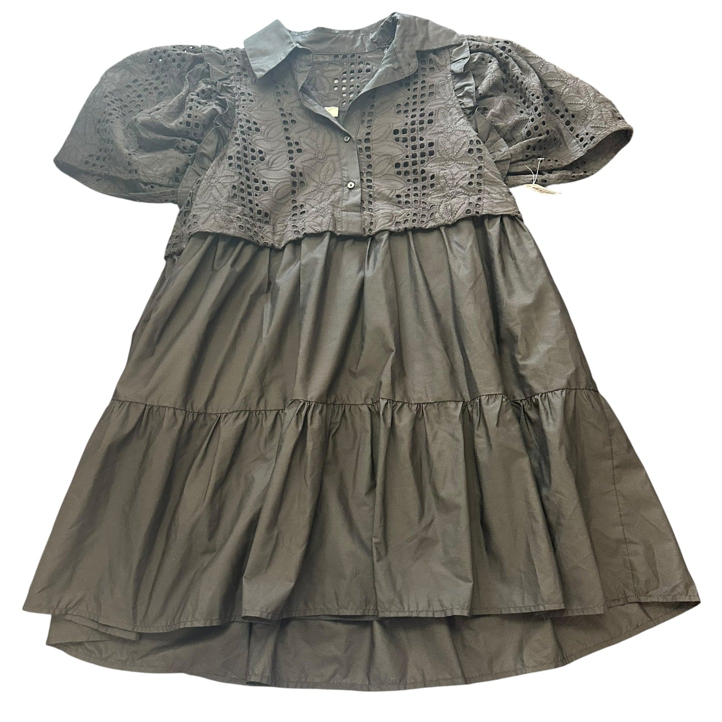 ENTRO BLACK DRESS EYELET POCKETS RUFFLE 285 SMALL