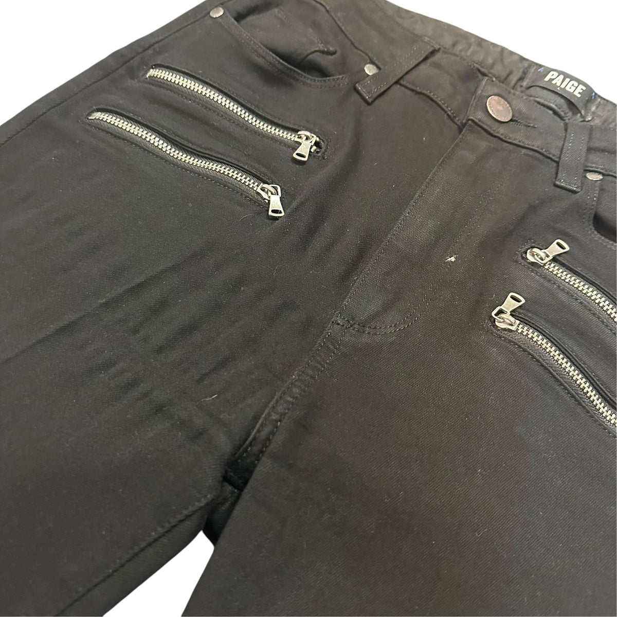 PAIGE BLACK HIGH RISE EDGEMONT BLACK PANTS ZIPPERS 87 SZ 30