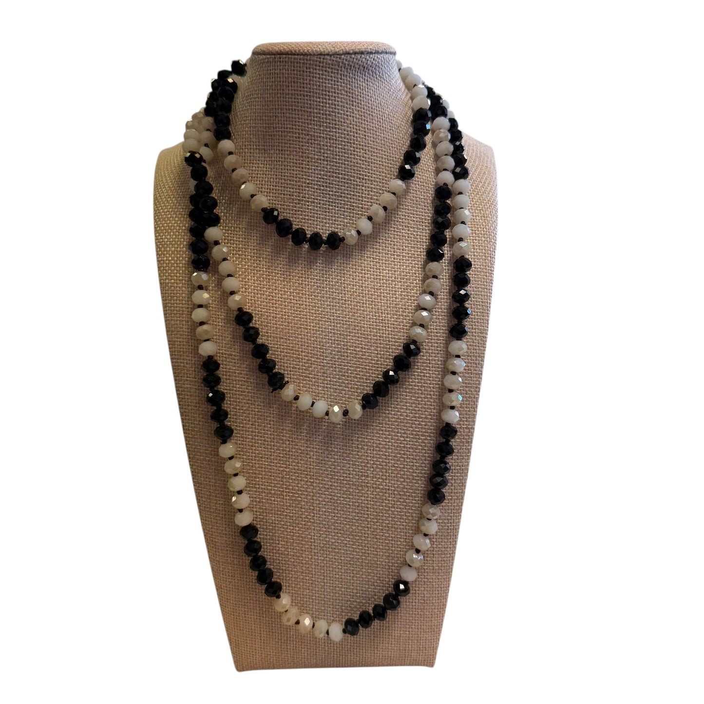 BLACK WHITE BEADED LONG NECKLACE 39
