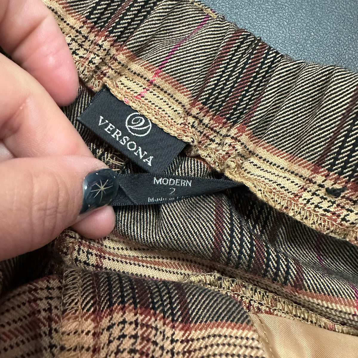 VERSONA HIGH WAISTED PLAID TAN TROUSERS 170 SZ 2