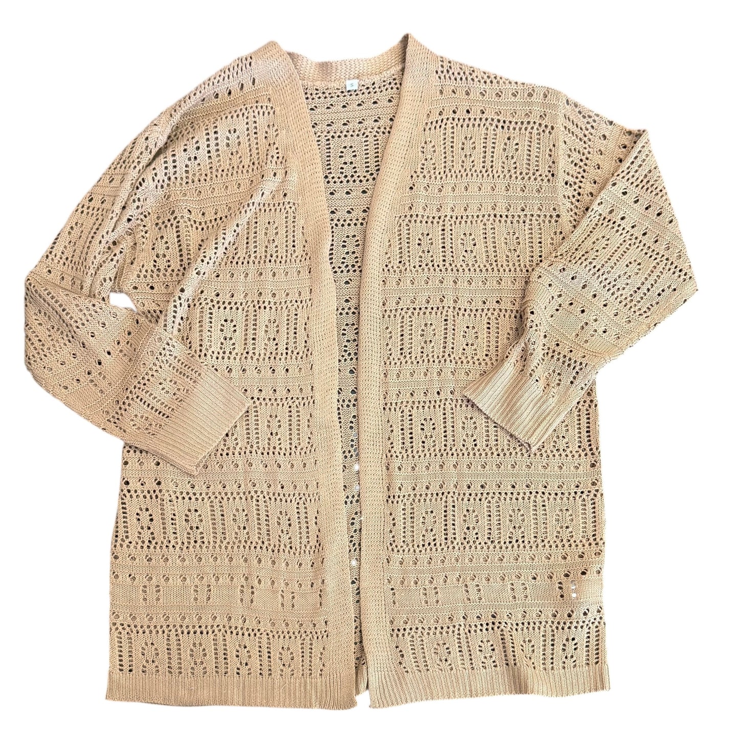 BROWN OPEN KNIT CARDIGAN 100 SMALL