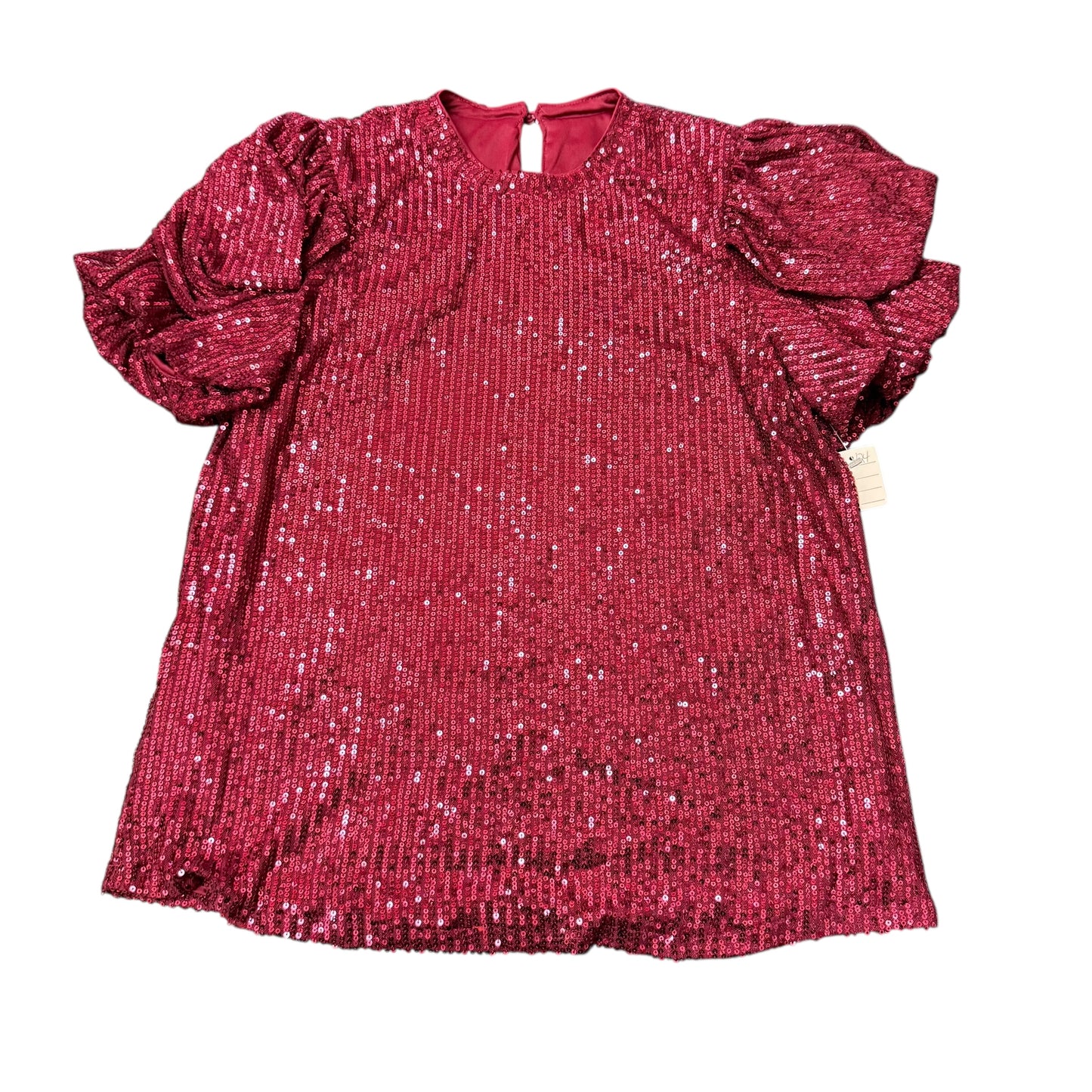 BURGUNDY RED SEQUINS BLOUSE PUFF SLEEVES 124 MEDIUM