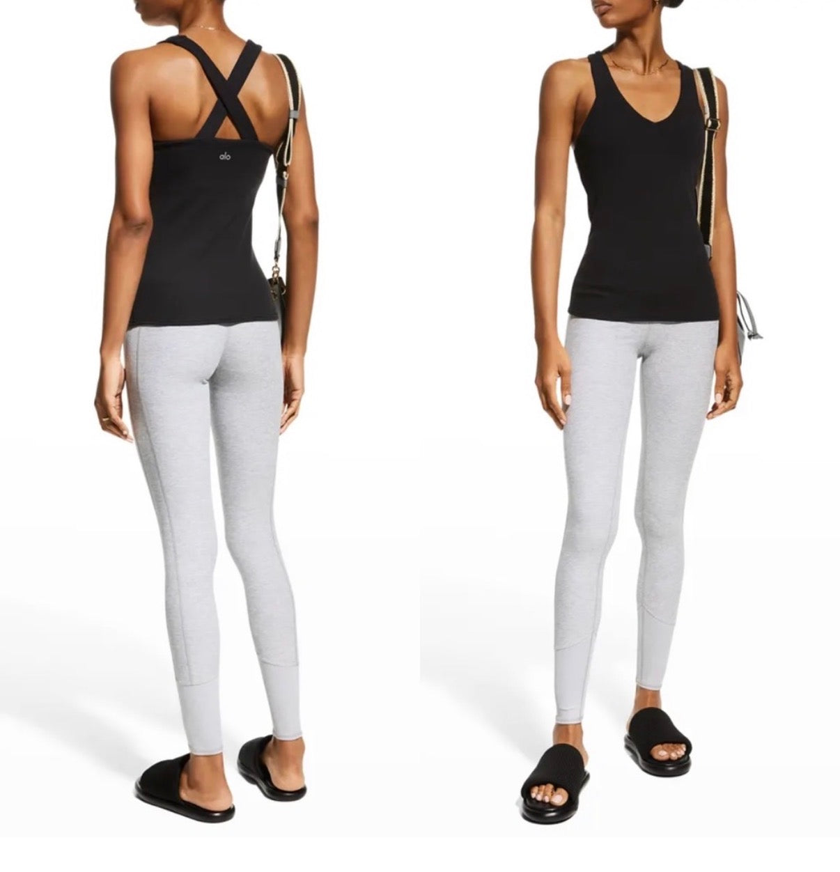 ALO BLACK RIBBED CRISSCROSS BACK TANK BUILT IN BRA 122 MEDIUM