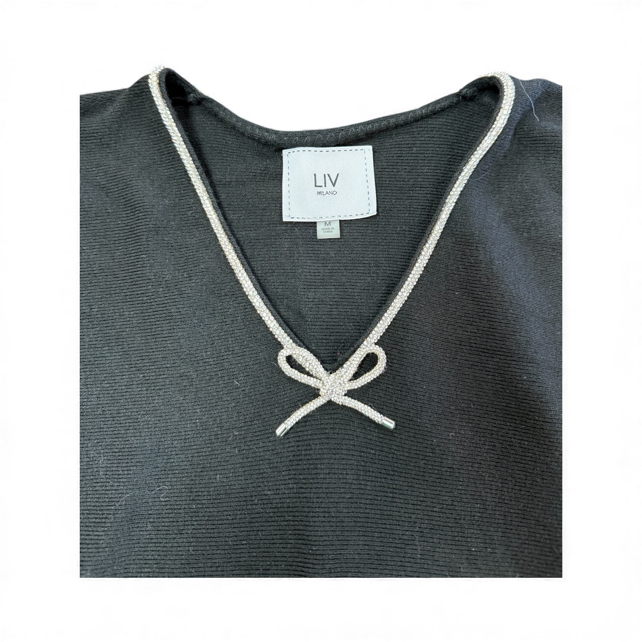 LIV MILANO BLACK SOFT SWEATER W DIAMOND BOW 84 MEDIUM