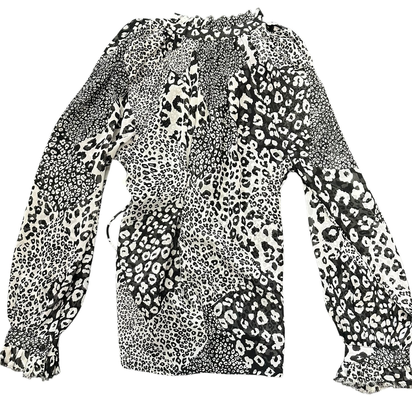 ELAN BLACK WHITE ANIMAL PRINT SEMI SHEER BLOUSE 262 M/L
