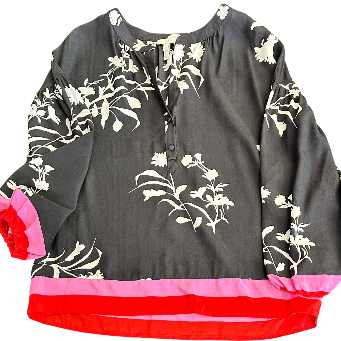 JOIE BLACK FLORAL SILK BLOUSE 100 SMALL
