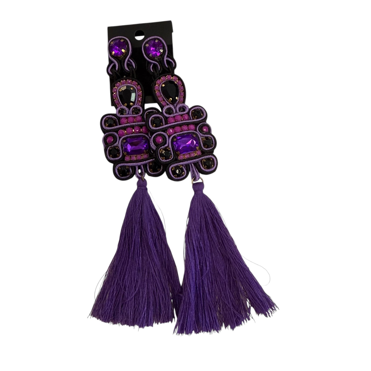 PURPLE TASSEL STATEMENT EARRINGS
