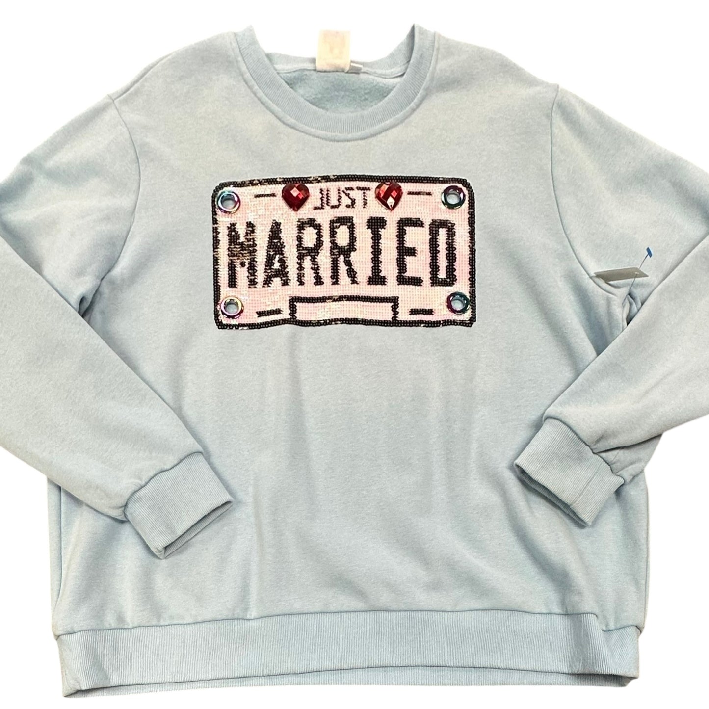 QUEEN OF SPARKLES BLUE JUST MARRIED SWEATSHIRT 100 LARGE