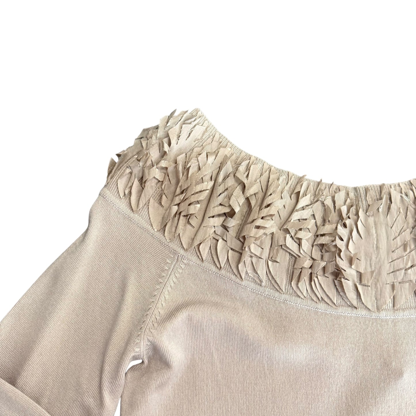ALBERTO MAKALI OFF SHOULDER TAN SWEATER 250 MEDIUM