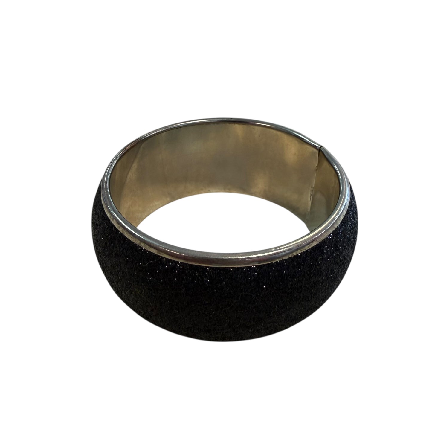 BLACK GLITTER SILVER BANGLE BRACELET 100