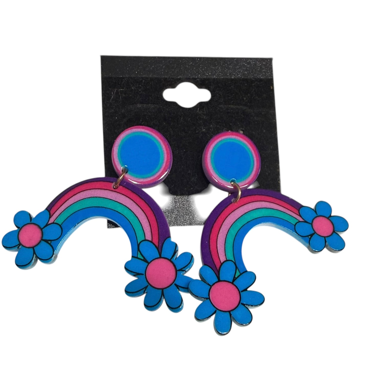 BLUE PINK RAINBOW FLOWER EARRINGS 100 OS
