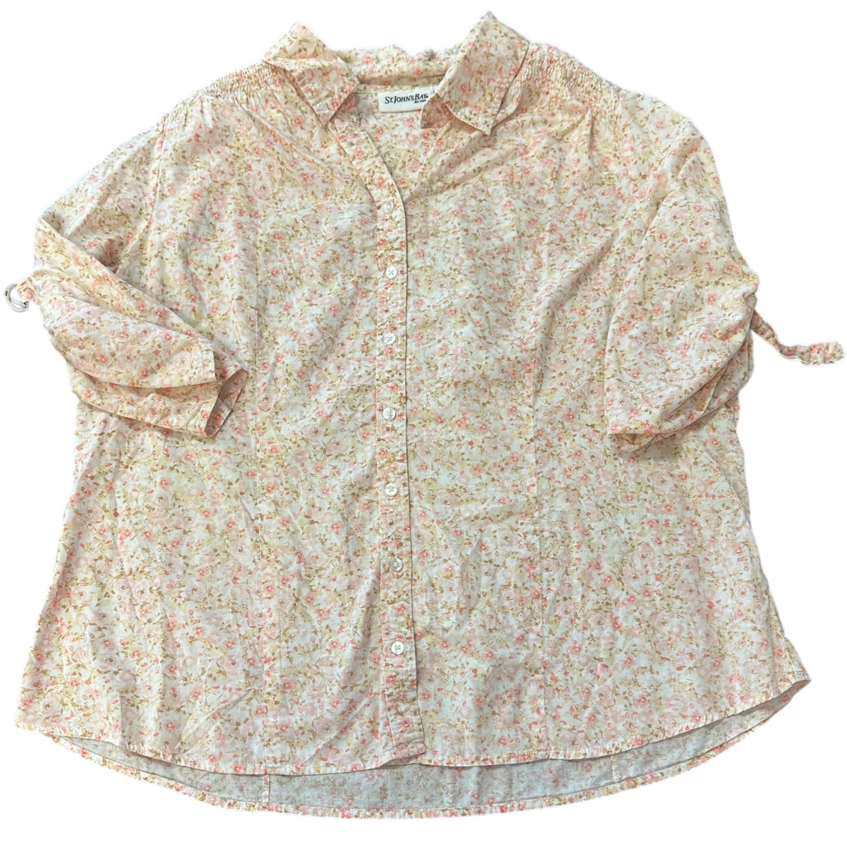 ST JOHNS BAY WHITE FLORAL BUTTON UP BLOUSE 276 XL