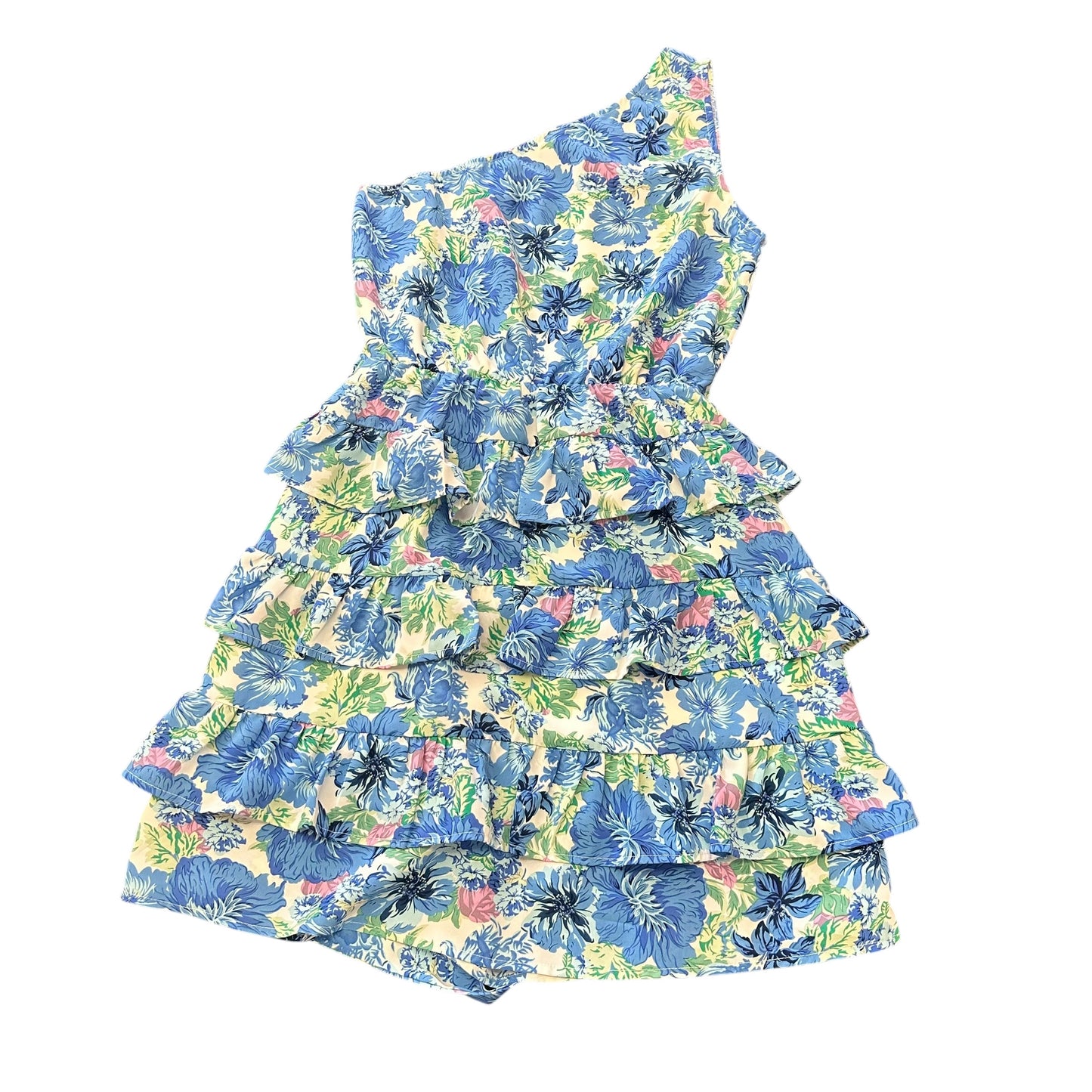 BTFMB BLUE FLORAL ONE SHOULDER DRESS RUFFLE 263 SMALL