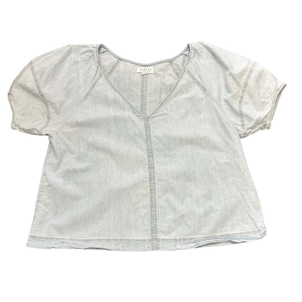 VELVET BY GRAHAM & SPENCER BLUE CHAMBRAY BLOUSE 84 MEDIUM