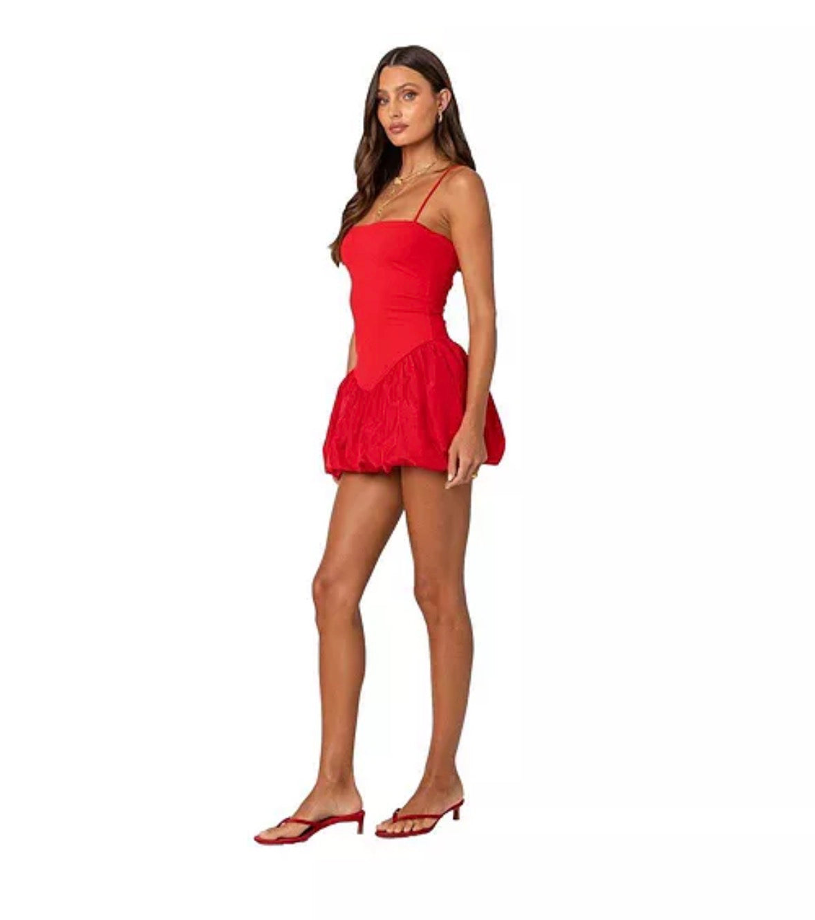 EDIKTED RED BUBBLE SKIRT MINI DRESS NWT 100 MEDIUM
