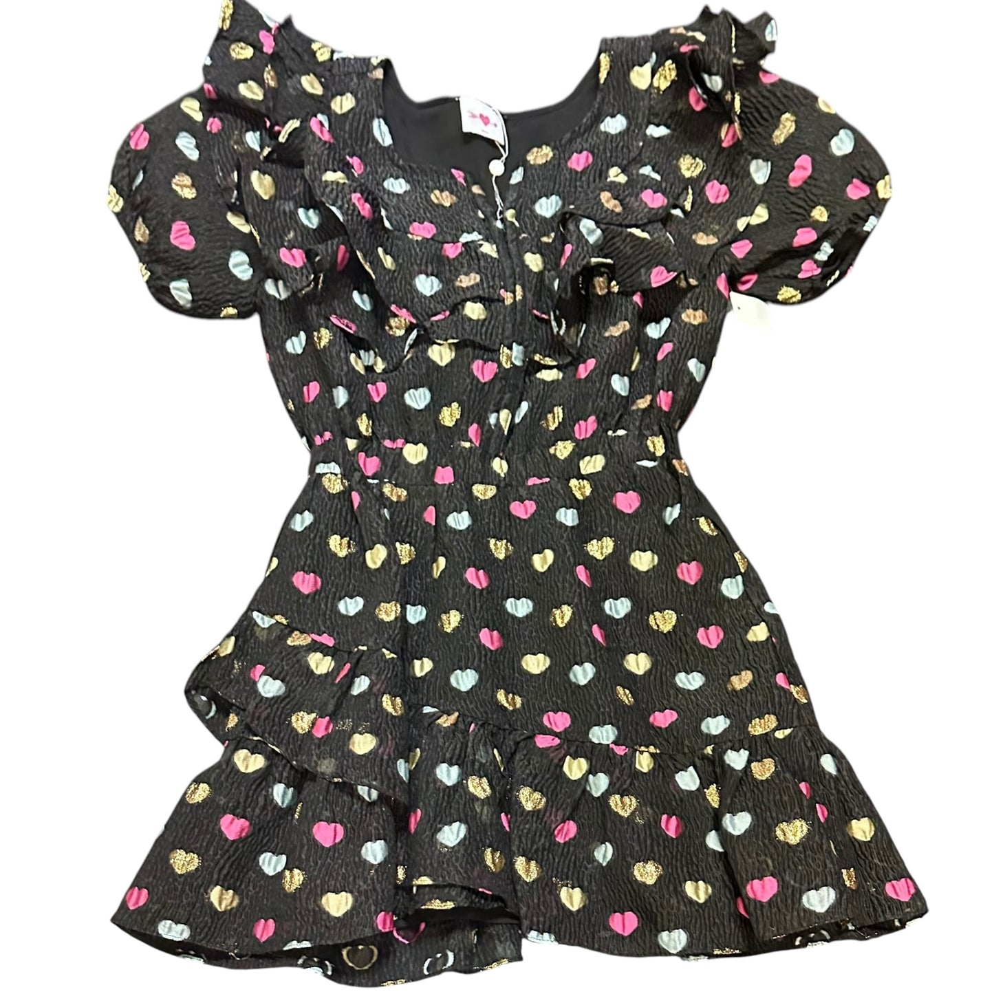 BUDDY LOVE BLACK METALLIC HEARTS DRESS RUFFLES 288 MEDIUM