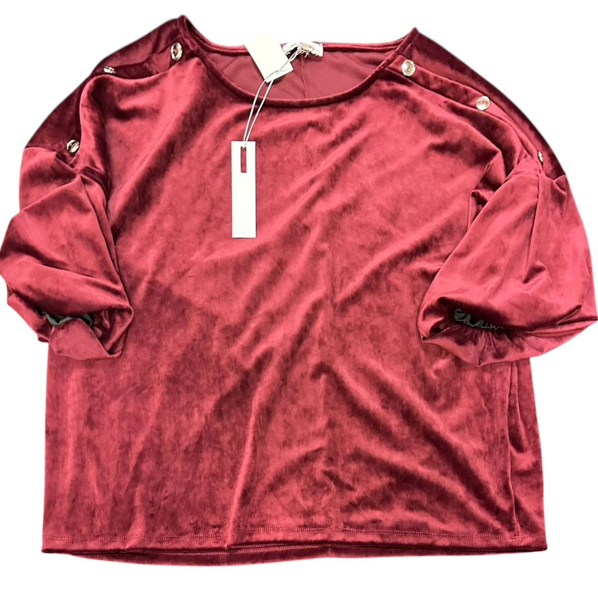 SET THE STAGE BURGUNDY VELOUR BLOUSE 56 NWT 3X