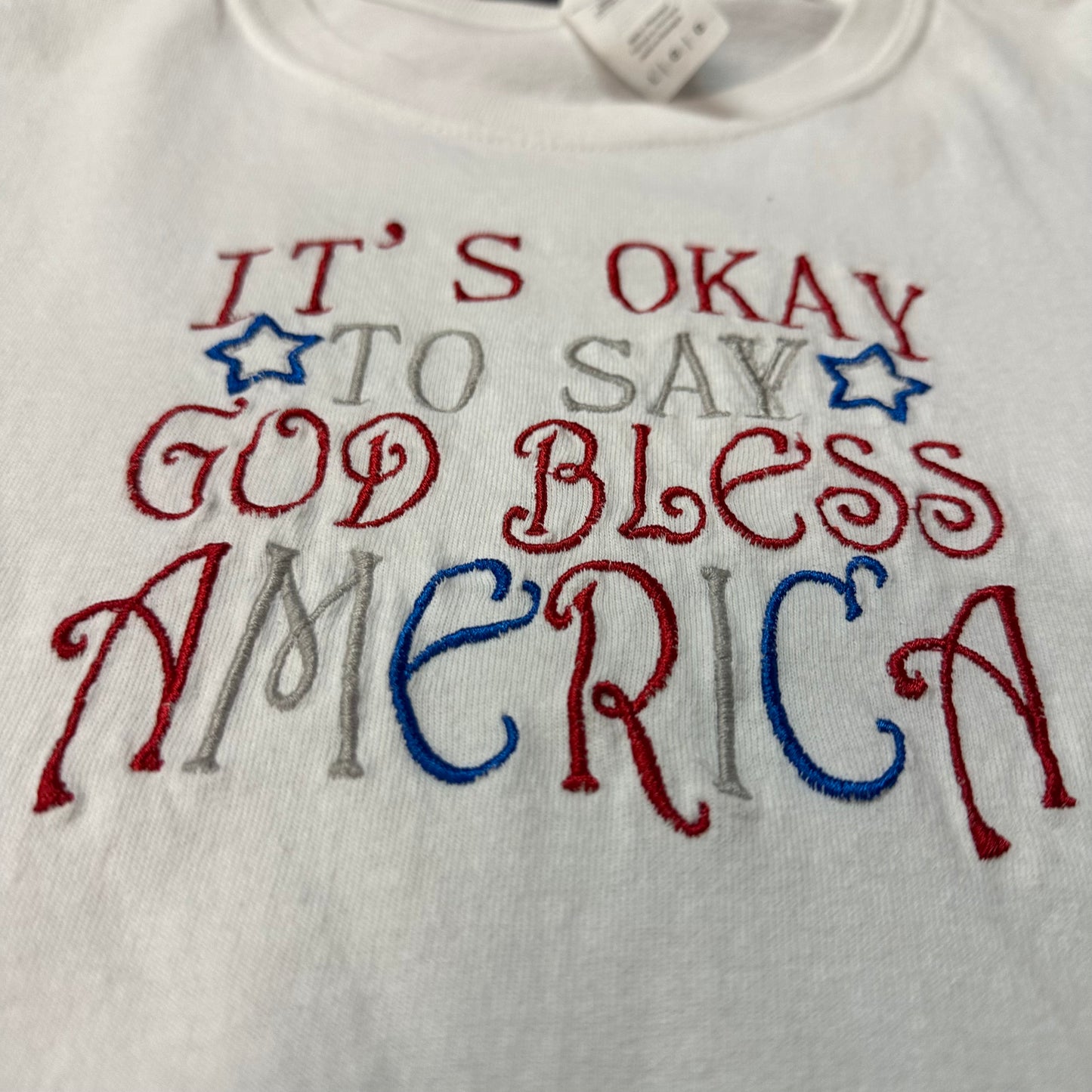 GOD BLESS AMERICA EMBROIDER TSHIRT VINTAGE 100 LARGE