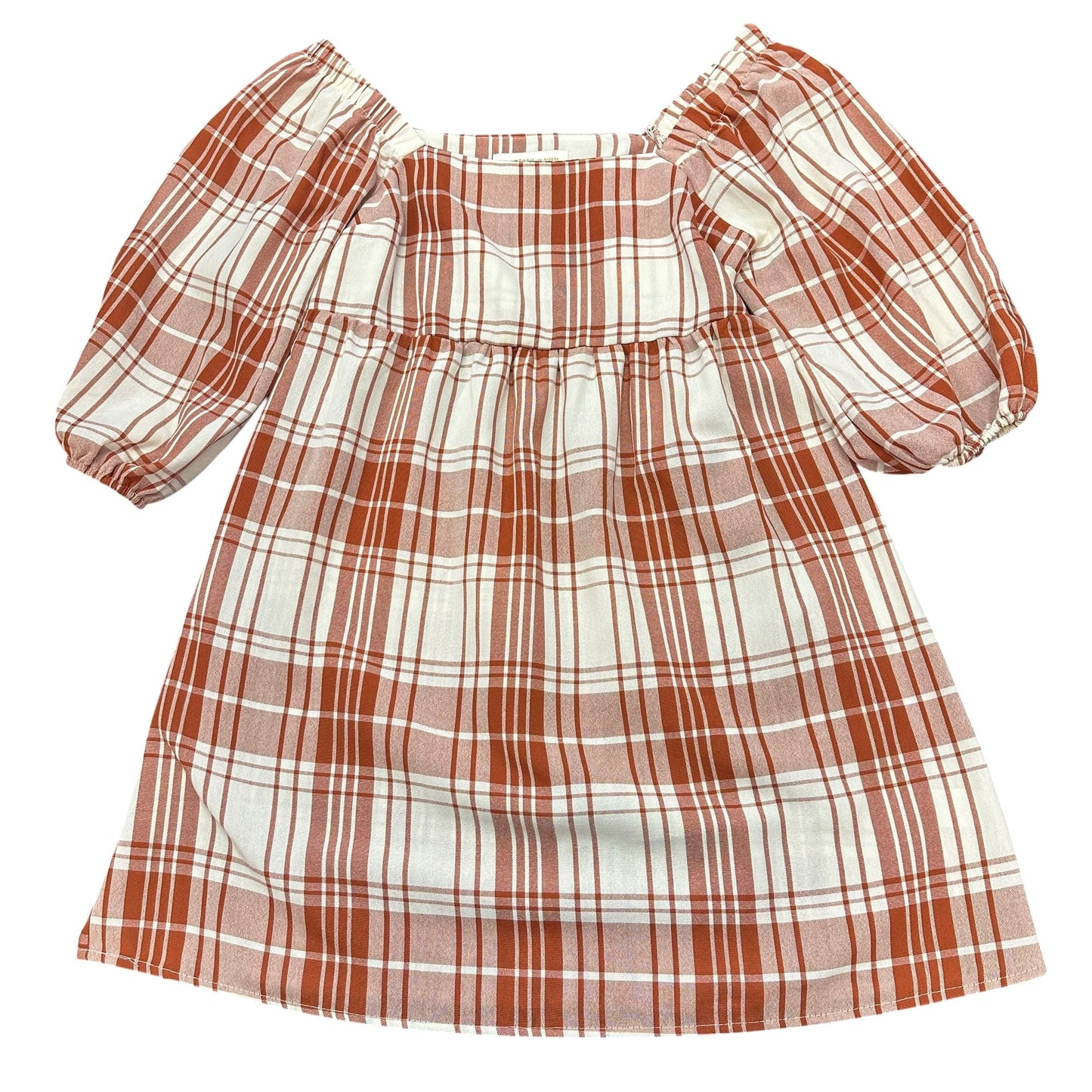 MONTEAU BEIGE BURNT ORANGE PLAID DRESS SMALL