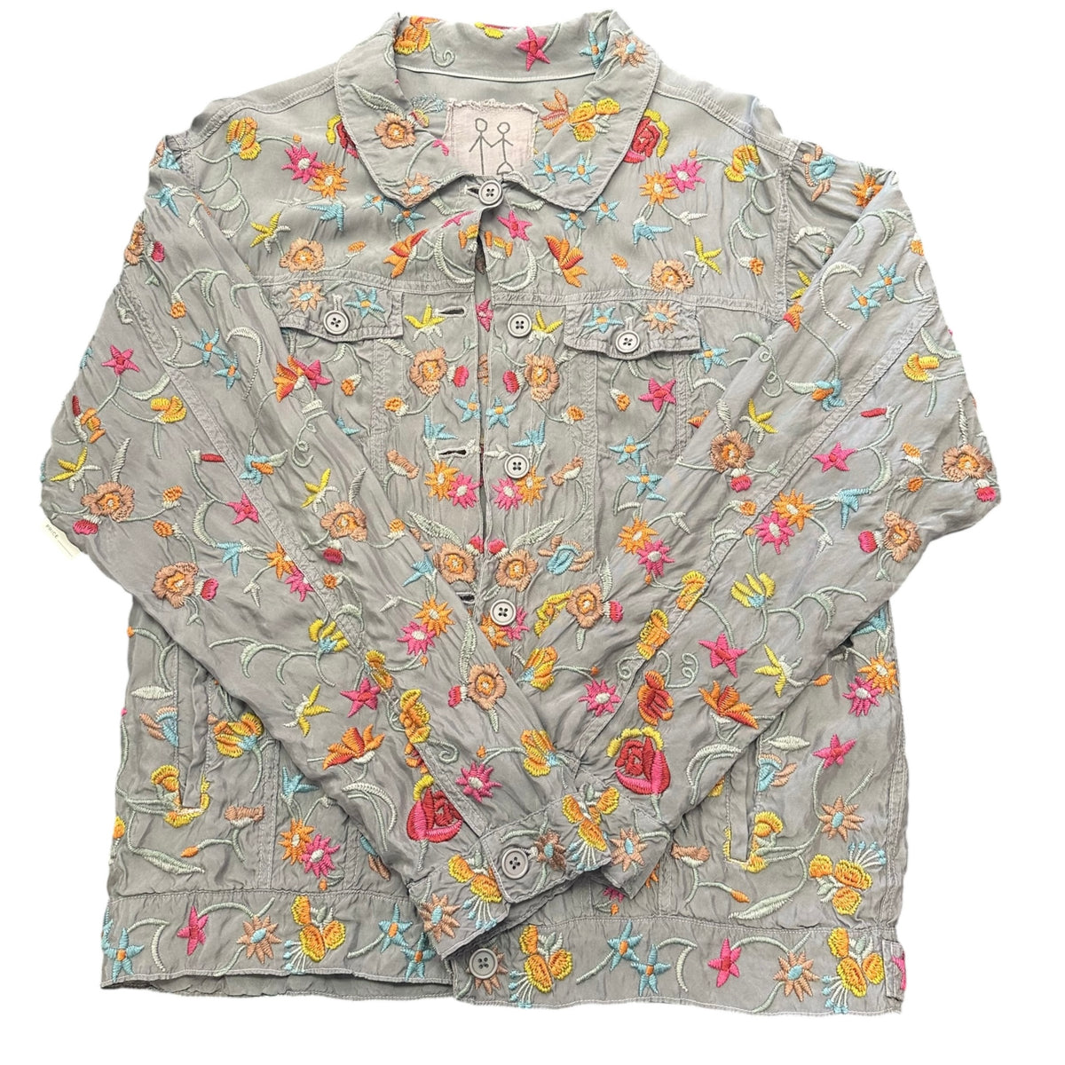 JOHNNY WAS GRAY EMBROIDERED BUTTON UP JACKET 100 SMALL