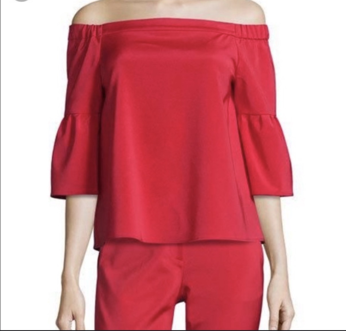 TIBI FALLIE RED OFF SHOULDER BOXY BLOUSE 249 SZ 8