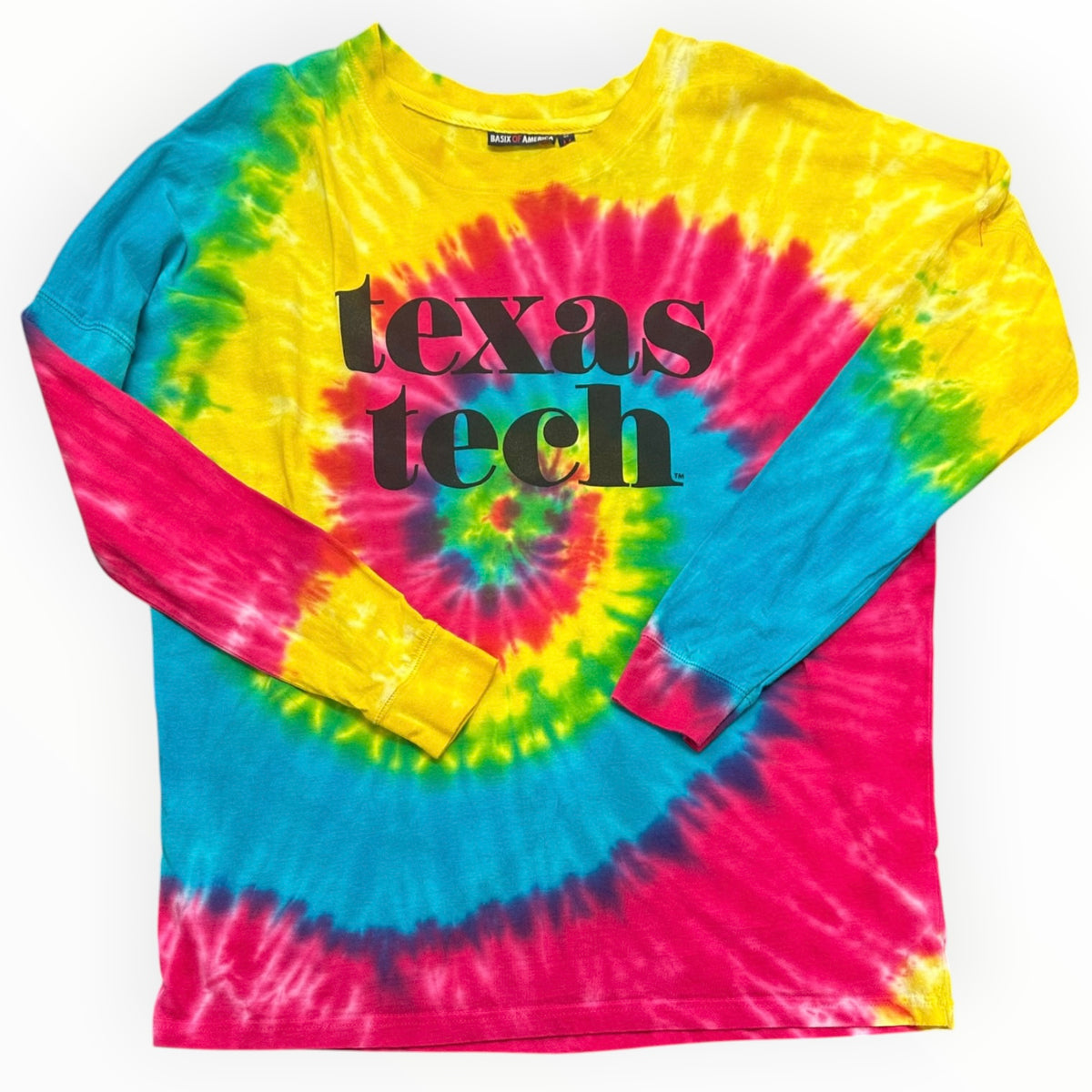 BASIX OF AMERICA TIE DYE LONG SLEEVE TEXAS TECH T-SHIRT 100 MEDIUM