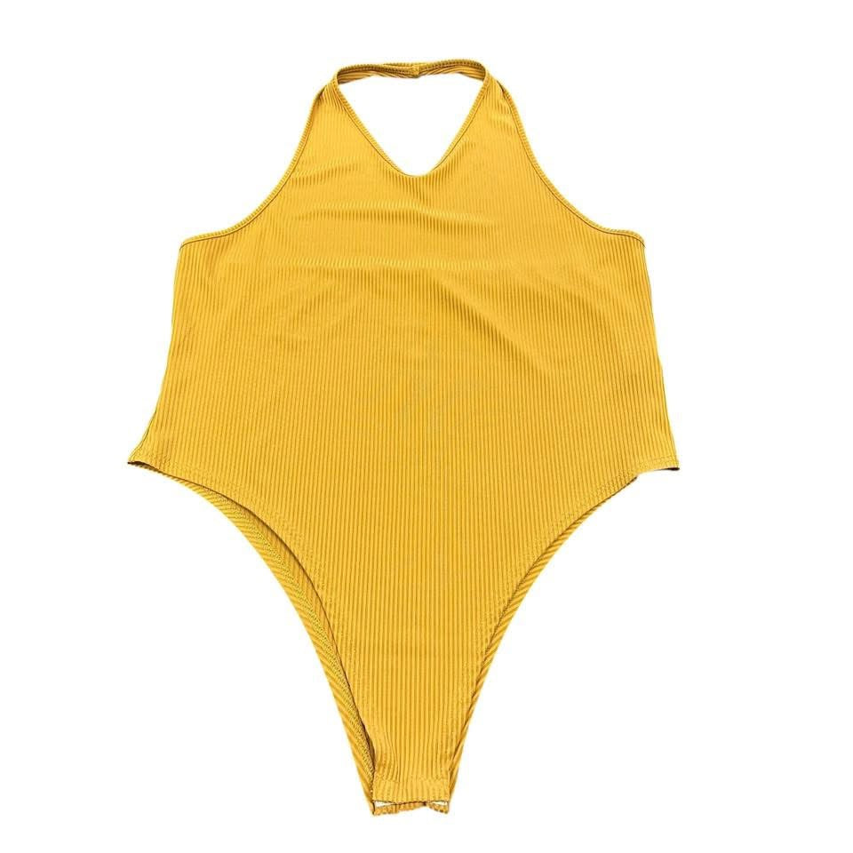 SHEIN CURVE MUSTARD YELLOW RIBBED BODYSUIT 85 4XL