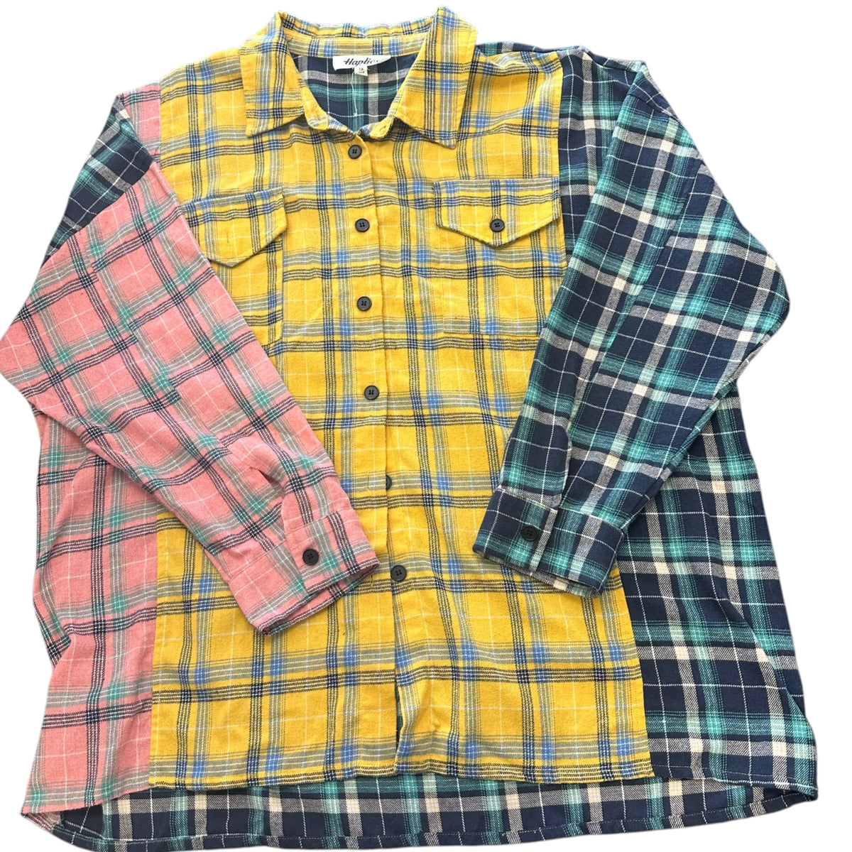 HAPTICS COLOR BLOCK FLANNEL BUTTON UP OVERSIZE 100 1X