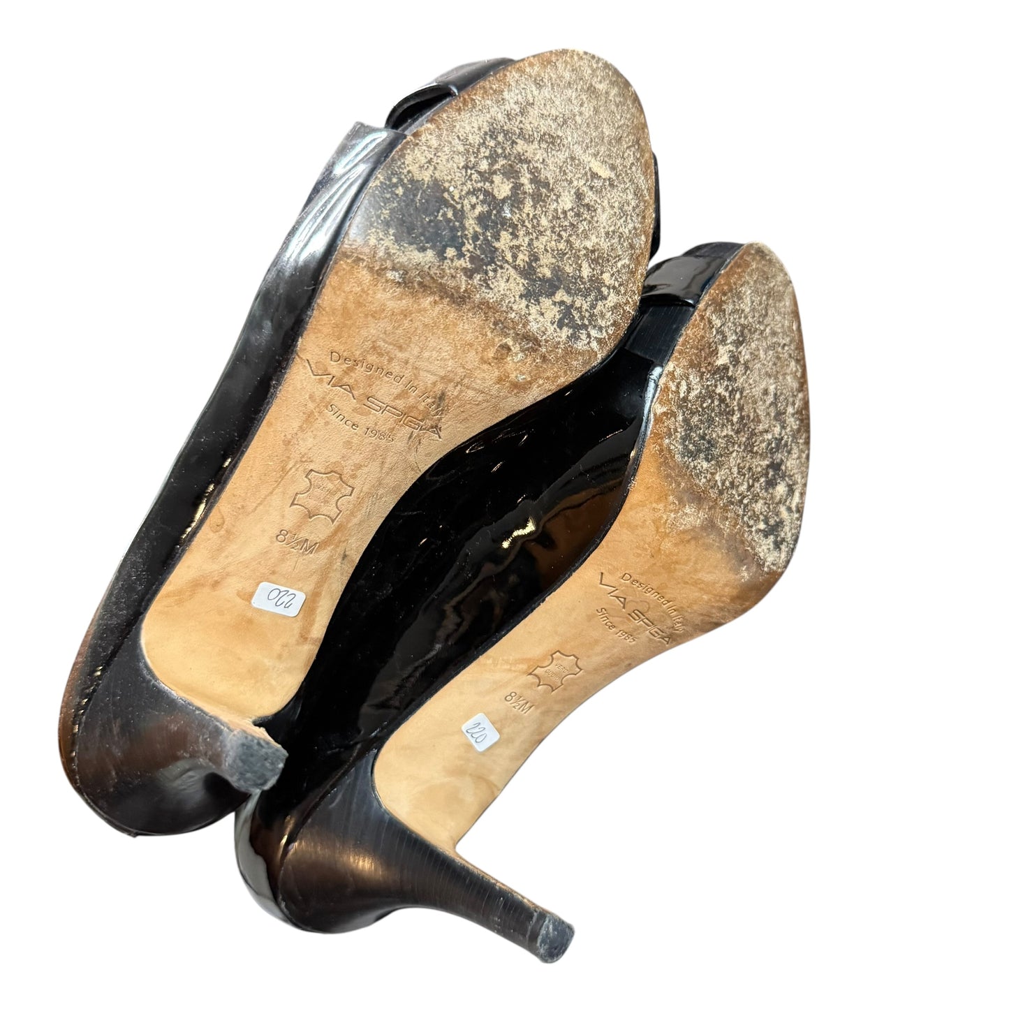 VIA SPIGA BLACK PATENT LEATHER PEEP TOE PUMPS 220 SZ 8.5