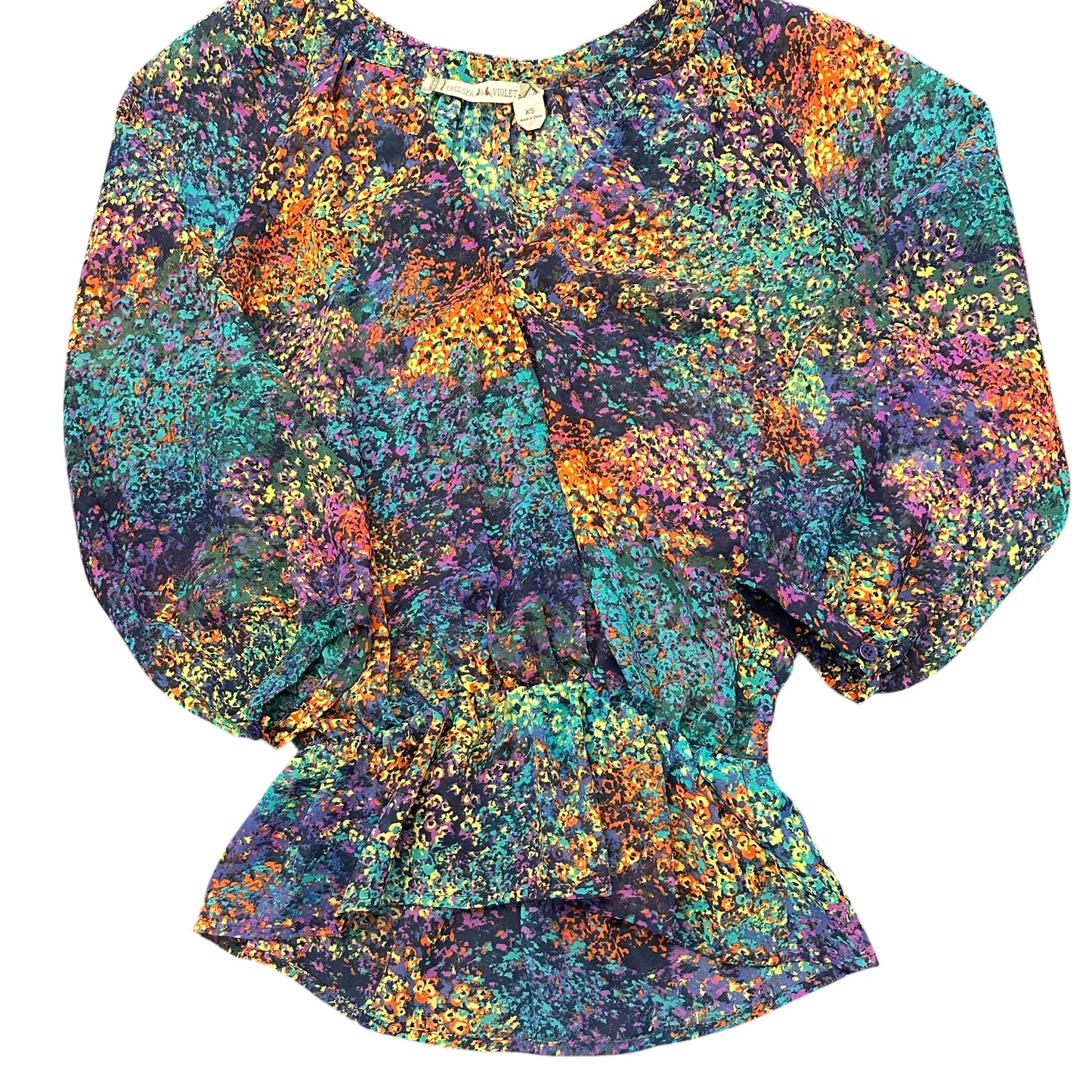 CHELSEA & VIOLET COLORFUL SEMI SHEER BLOUSE 258 XS