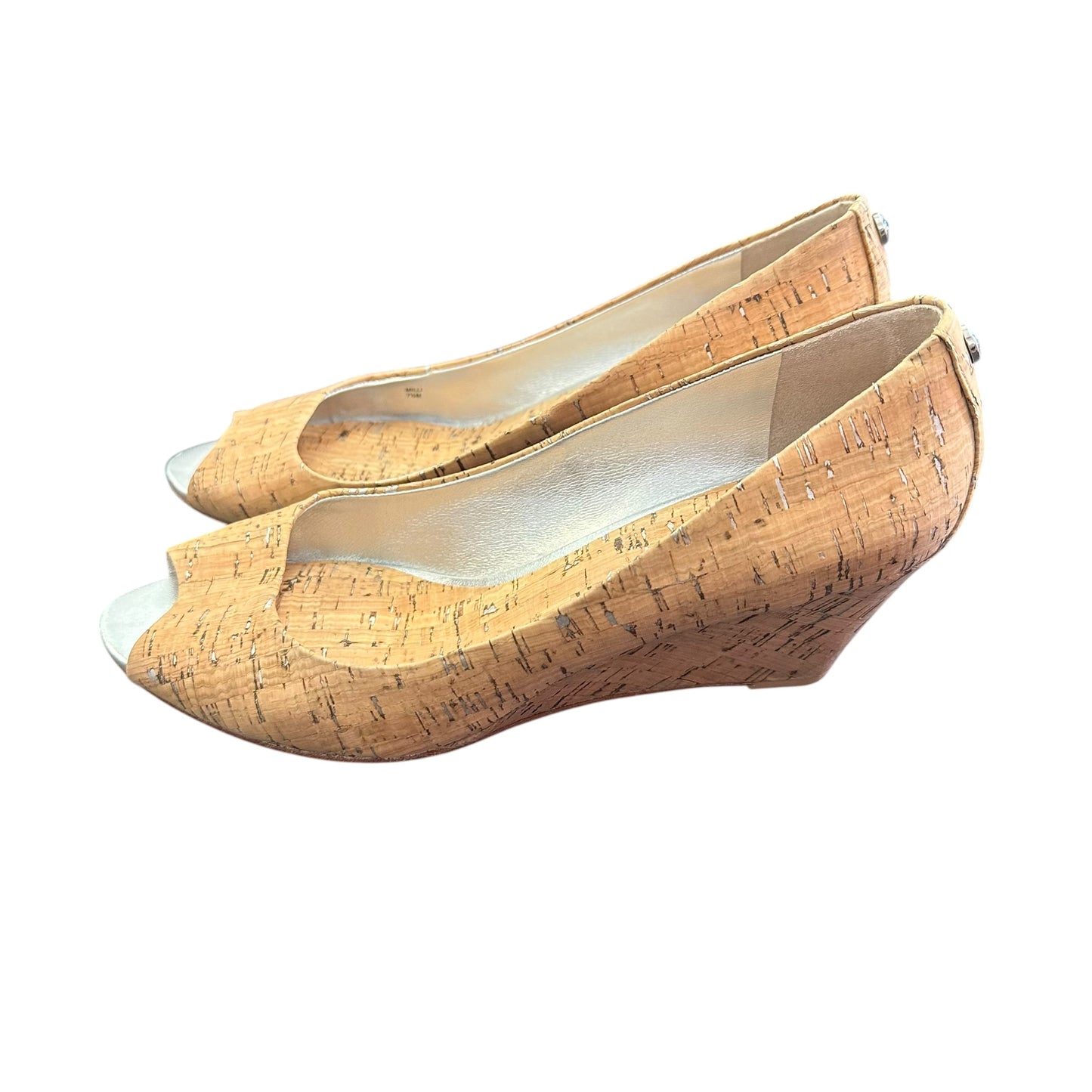 DONALD J PLINER SILVER NATURAL METALLIC CORK WEDGES 87 SZ 7.5