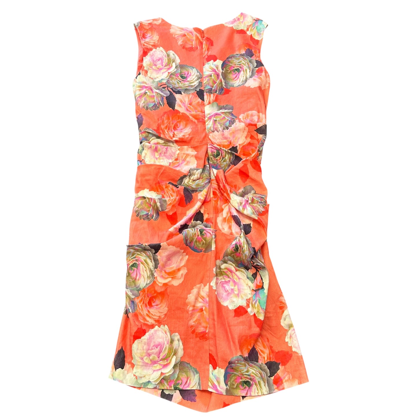 NICOLE MILLER CORAL FLORAL RUCHED DRESS 15 SZ 10