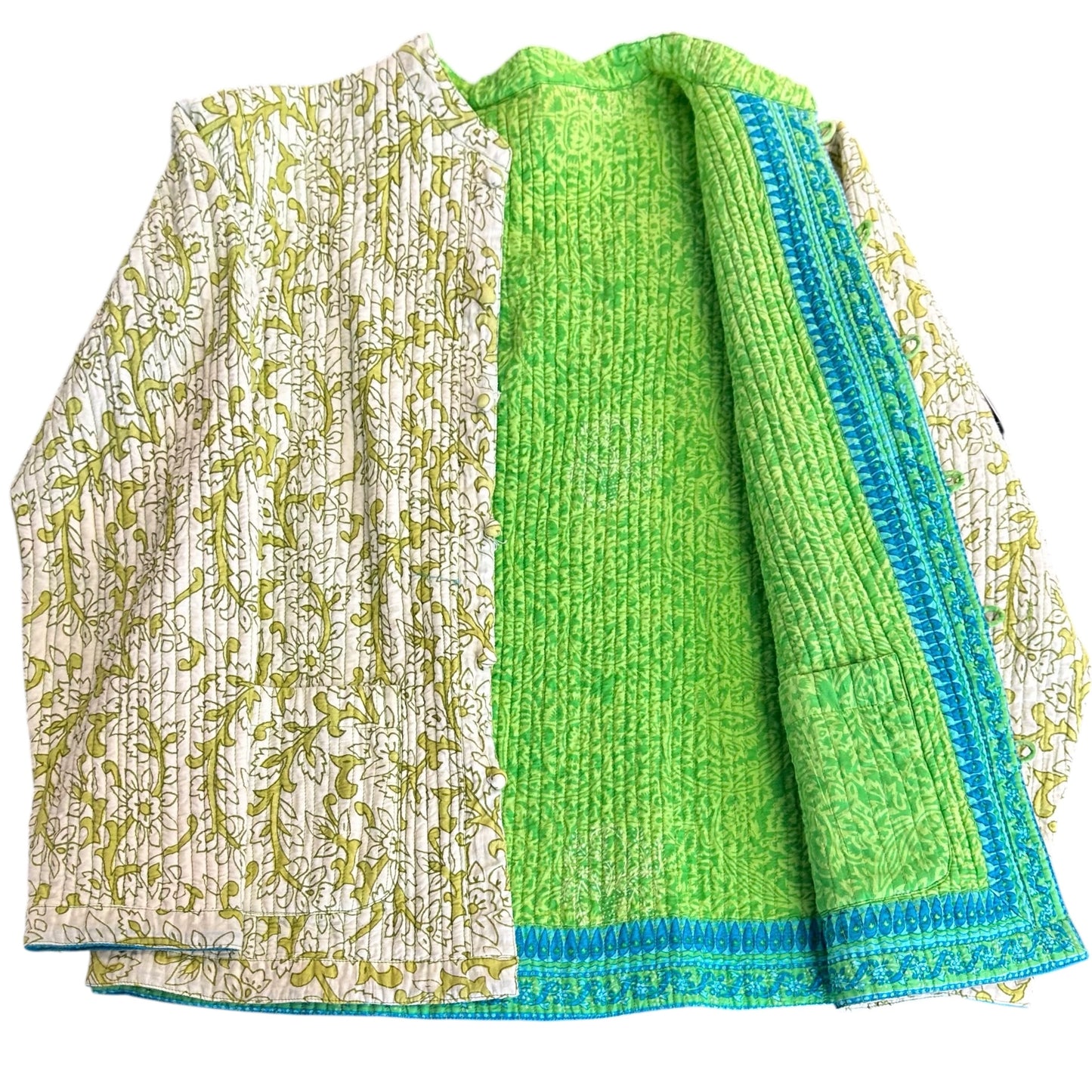 REVERSIBLE QUILTED GREEN BEIGE JACKET 250 SMALL