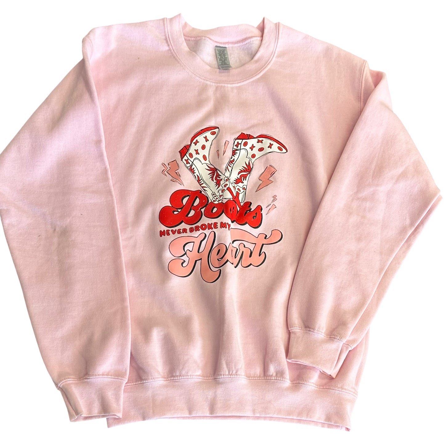 BOOTS NEVER BROKE MY HEART PINK SWEATSHIRT 100 SMALL