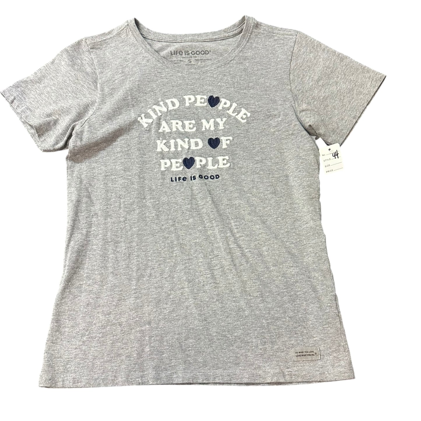 LIFE IS GOOD GRAY EMRBOIDERED TEE 44 SMALL