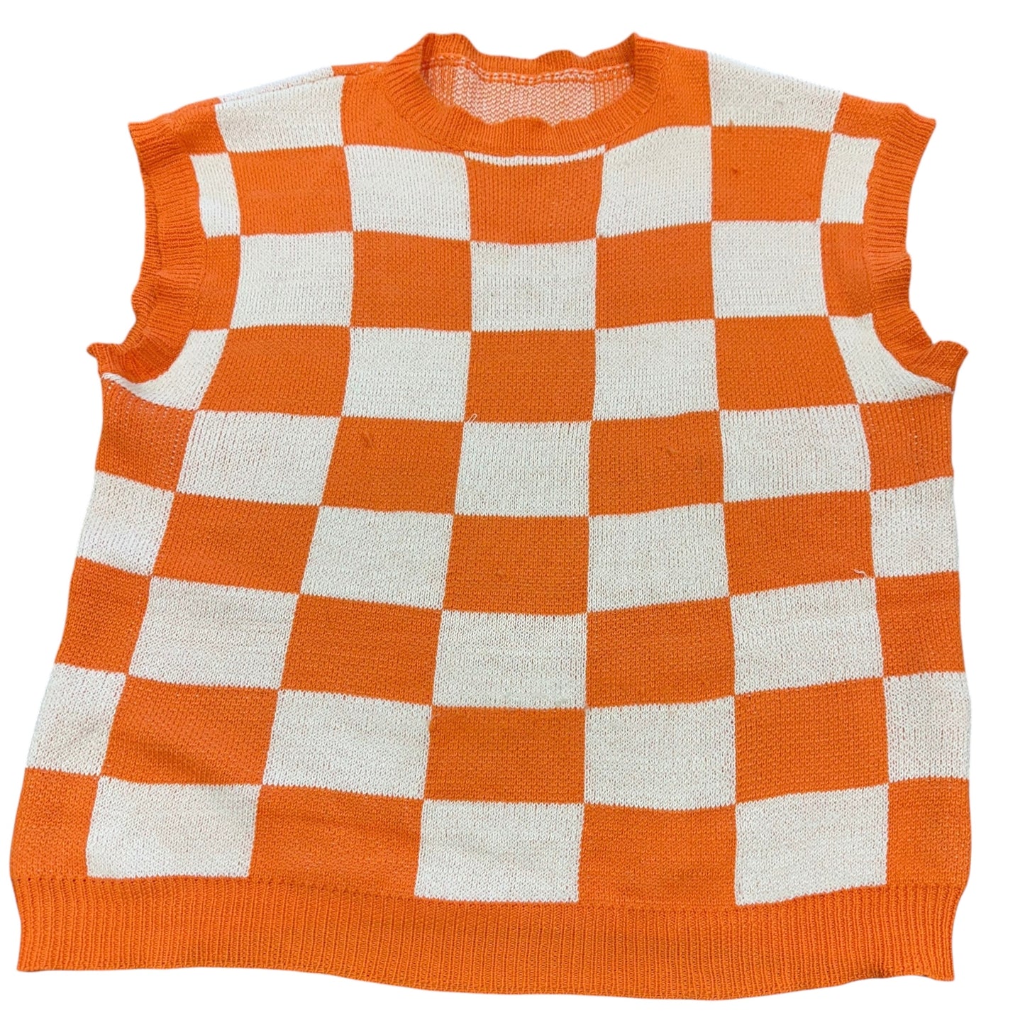 ORANGE WHITE CHECKERED SWEATER VEST 100 XL
