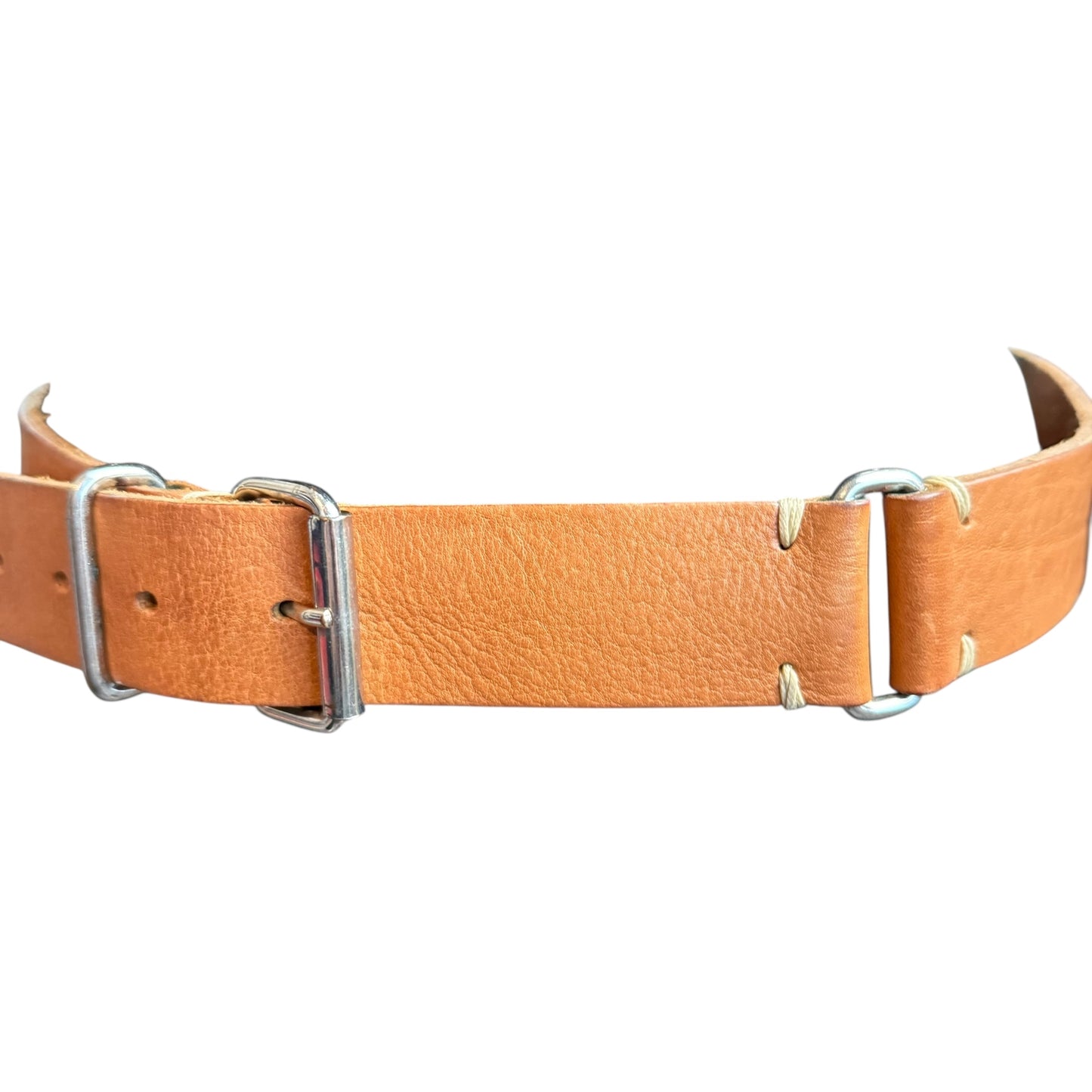 BROWN LEATHER BELT W SILVER TONE HARDWARE 100 SMALL
