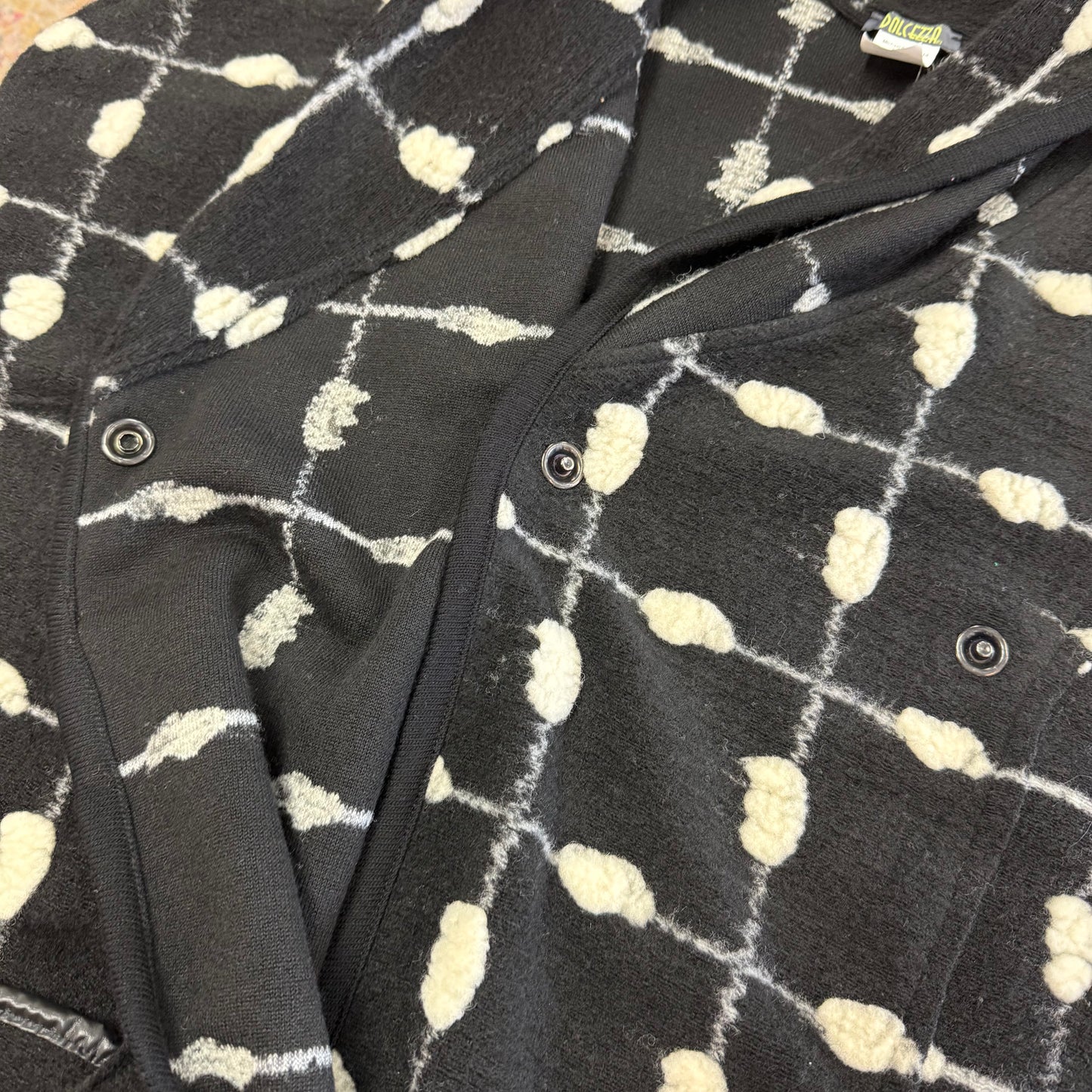 DOLCEZZA BLACK WHITE WOOL BLEND CARDIGAN JACKET 100 MEDIUM