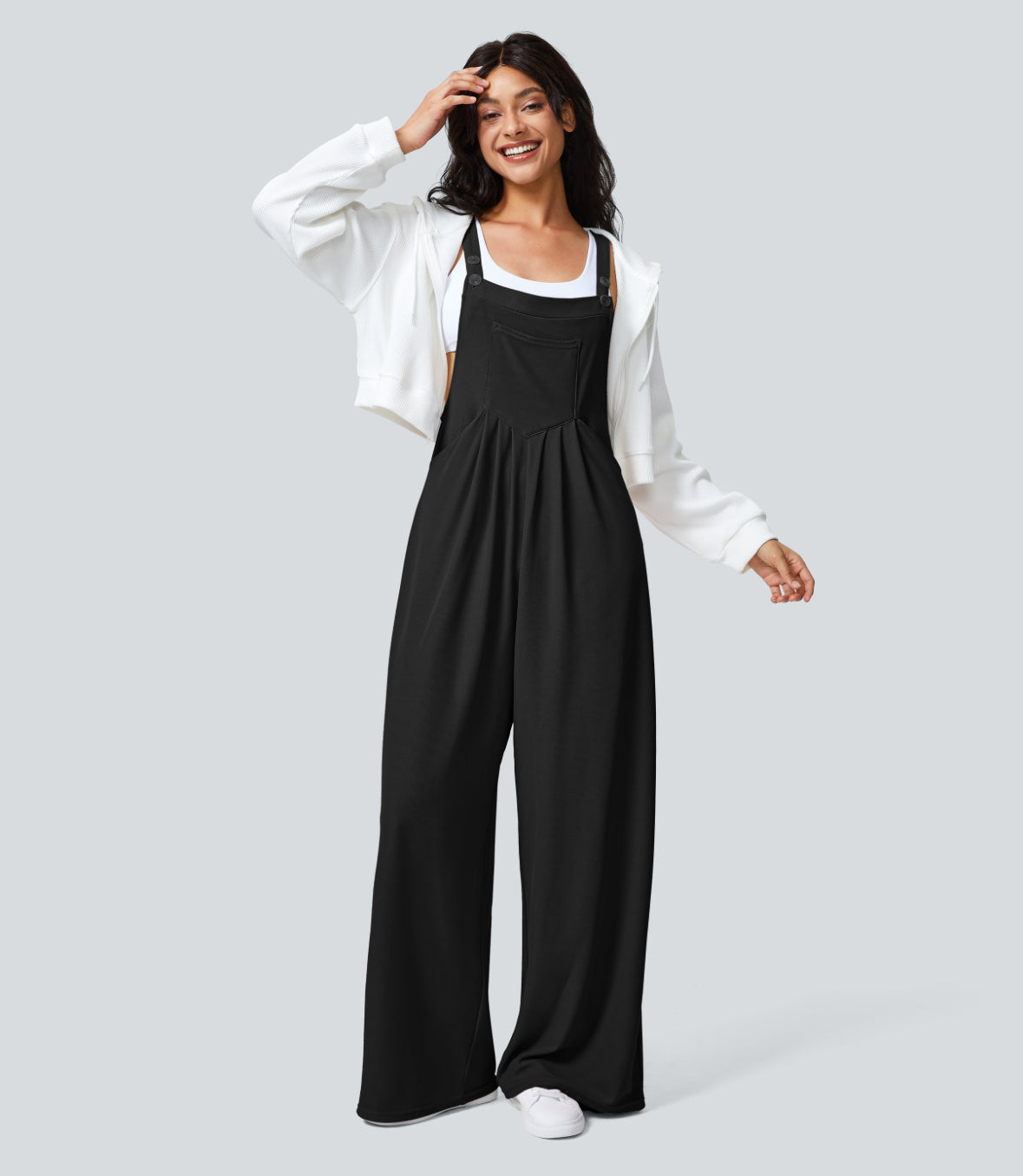 HALARA BLACK WIDE LEG OVERALLS JUMPSUIT 84 XS