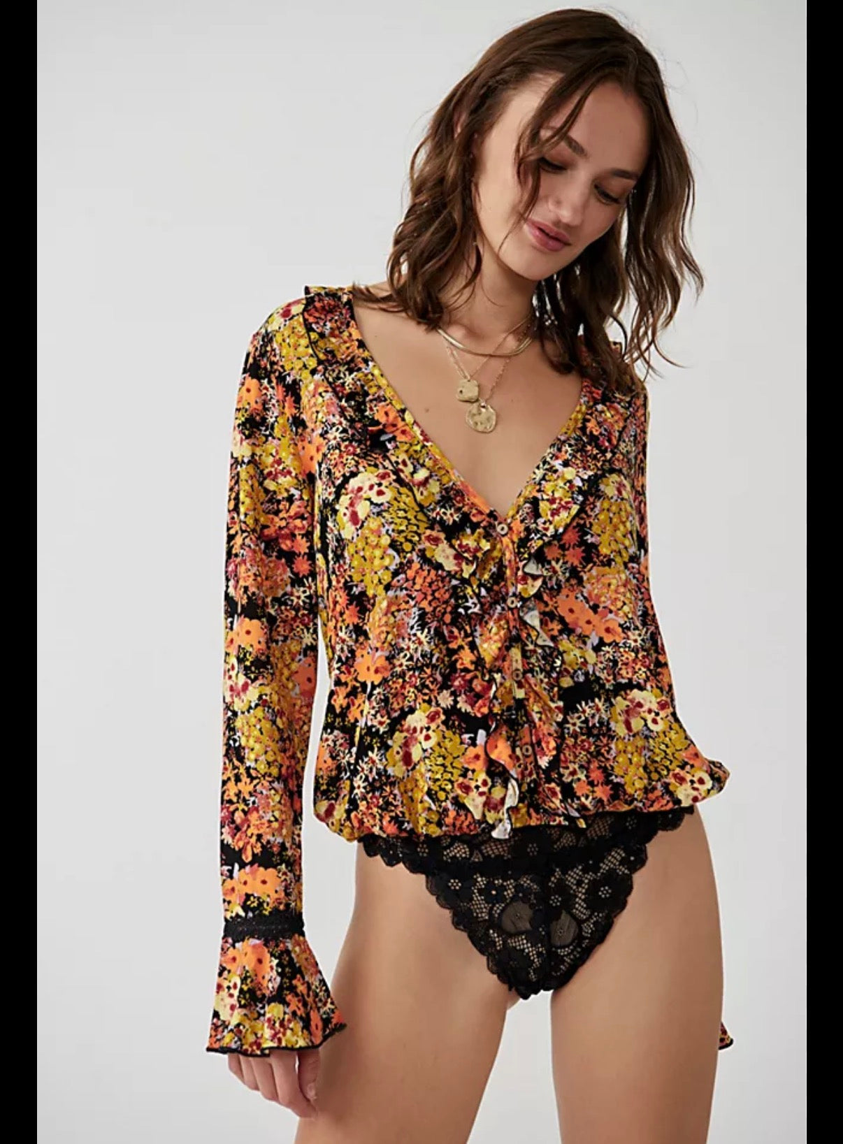 FREE PEOPLE INTIMATELY YELLOW FLORAL BODYSUIT 100 MEDIUM
