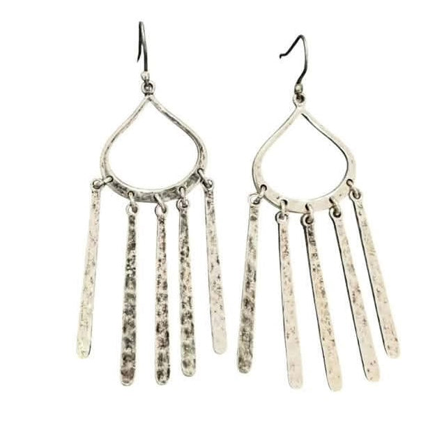 HAMMERED SILVER TASSEL EARRINGS HOOKS 143