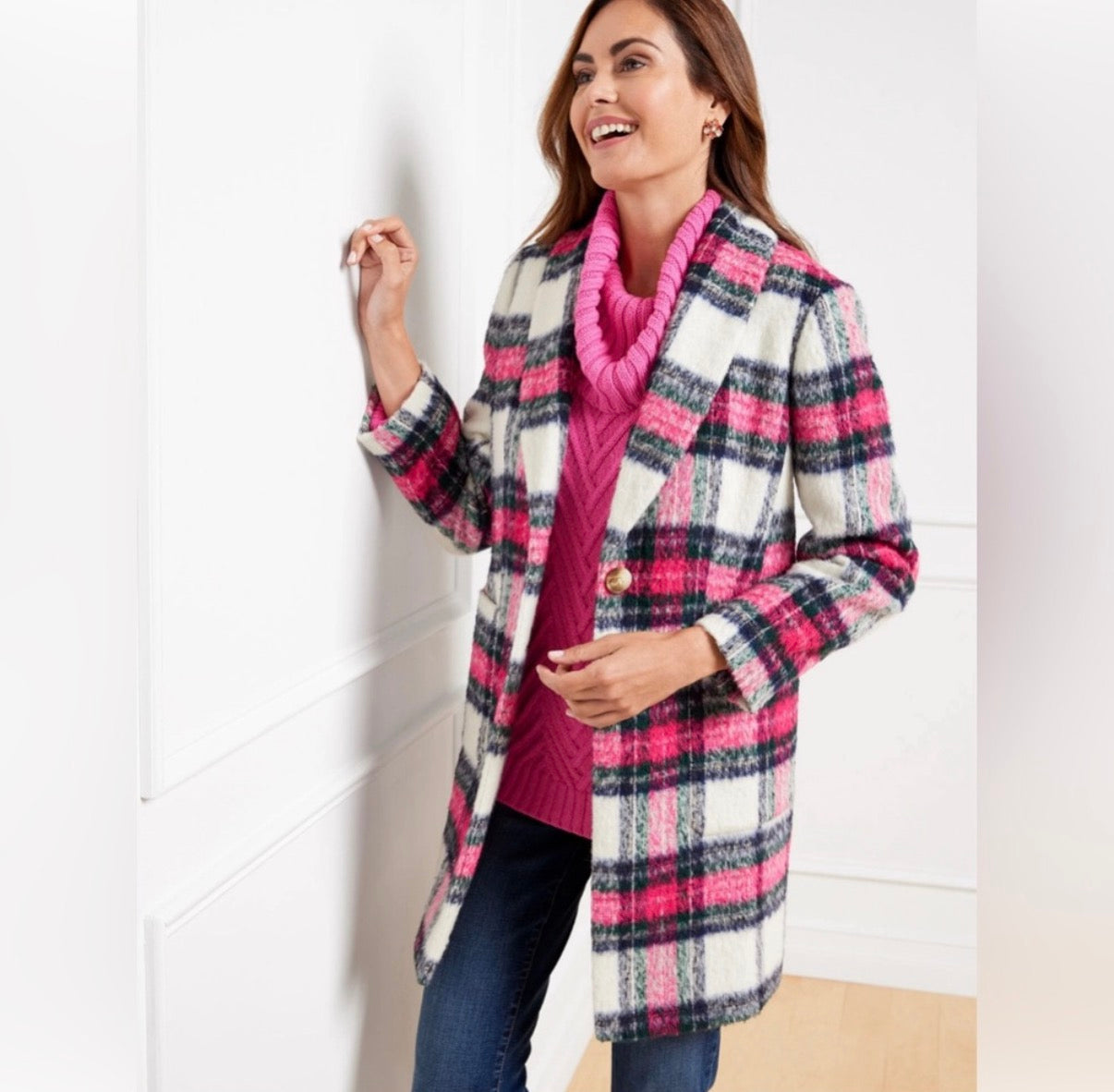 TALBOTS WOOL BLEND PLAID COAT 100 SZ 8