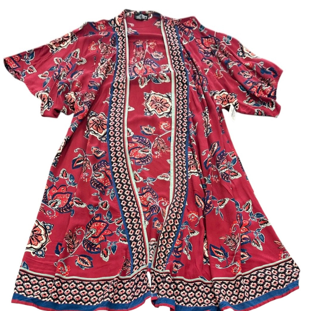 ANGIE MAROON FLORAL KIMONO DUSTER 111 SMALL