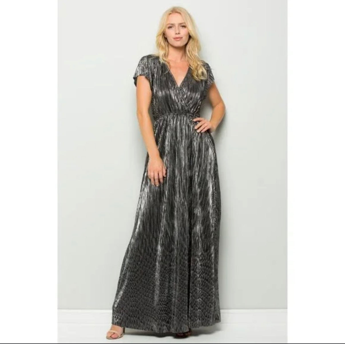 SEE AND BE SEEN SILVER MAXI DRESS NWT 241 LARGE