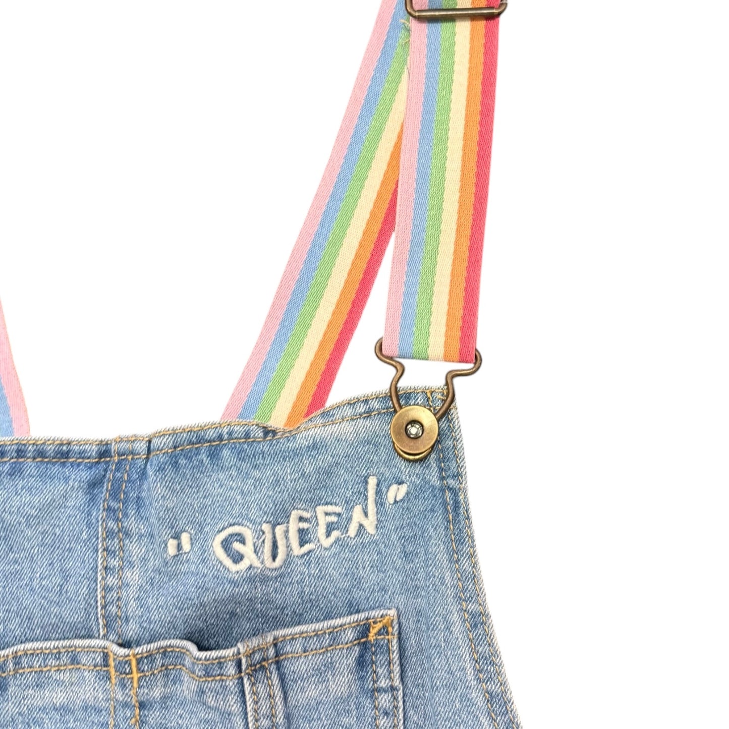 DENIM BLUE SHORTALLS RAINBOW QUEEN 100 LARGE