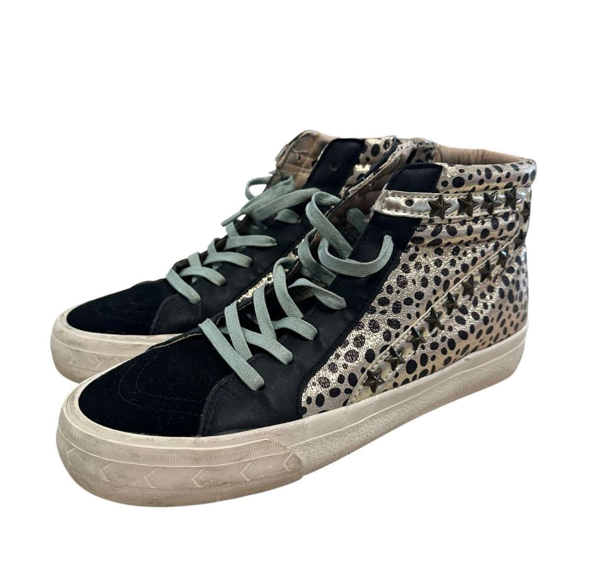 VINTAGE HAVANA WOMENS HIGH TOP SNEAKERS SZ 10 GOLD BLACK STARS REVENGE LACE UP