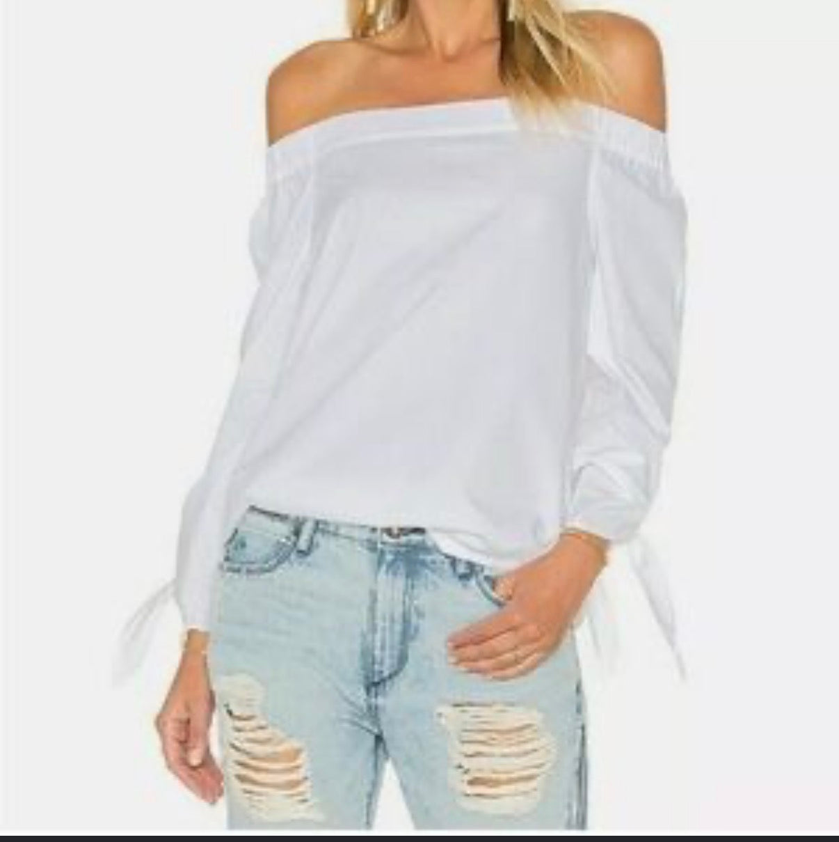 FREE PEOPLE WHITE OFF SHOULDER LONG SLEEVE BLOUSE 100 XS
