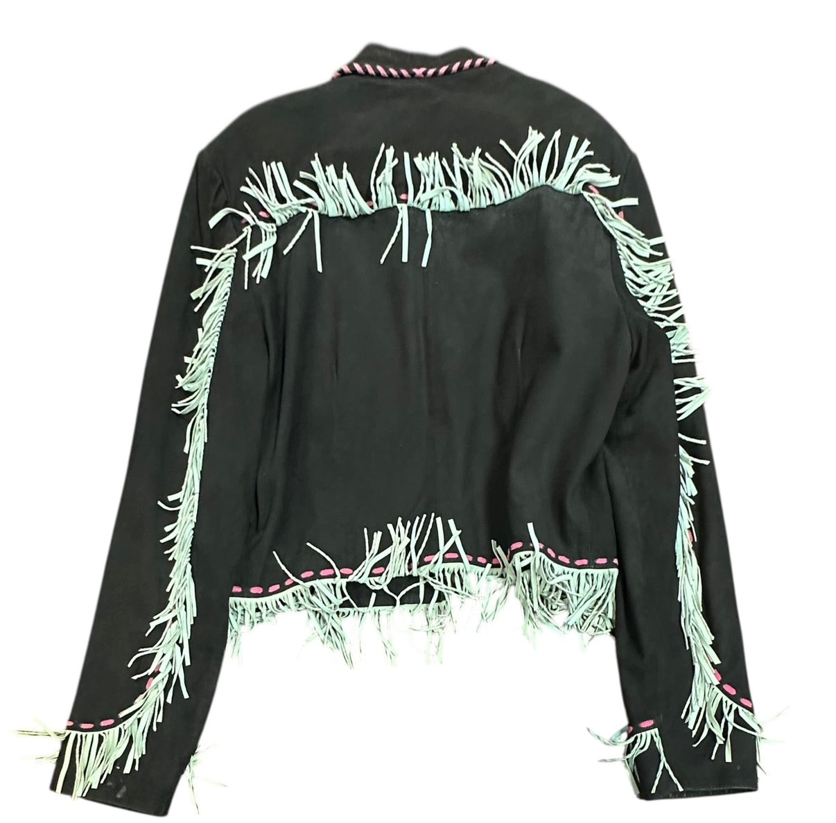 DOUBLE D RANCH BLACK LEATHER TASSEL JACKET 100 MEDIUM